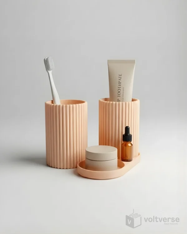 Minimal Ribbed Bathroom Organizer | Toothbrush & Toiletry Holder